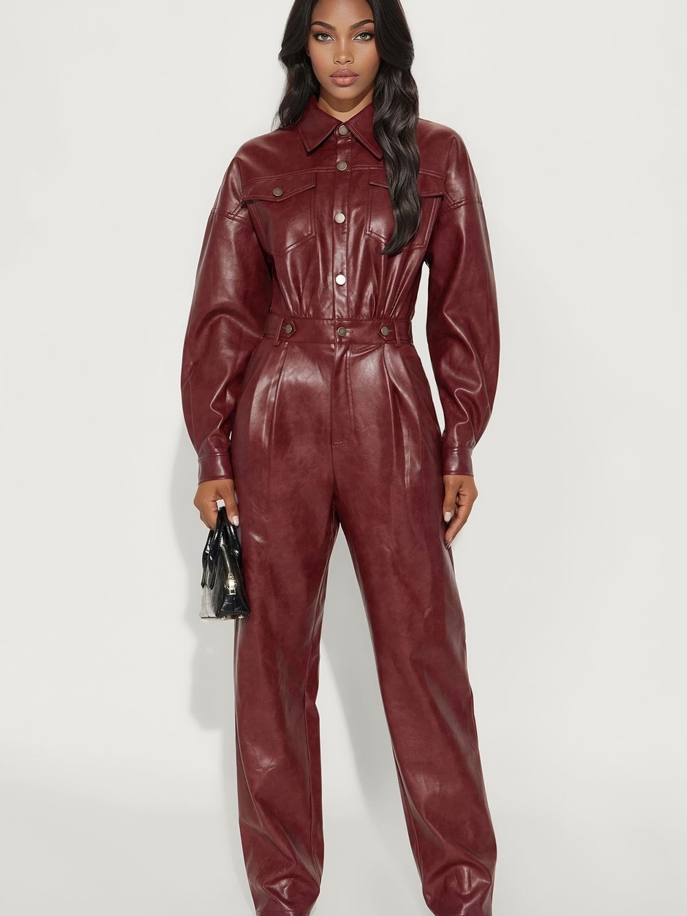 Burgundy Faux Leather Jumpsuit